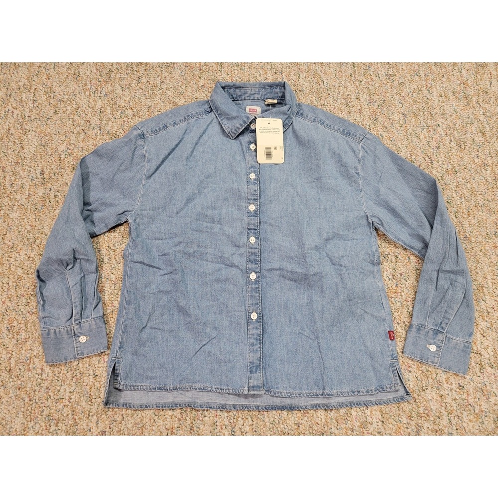 Levis Denim Shirt Womens XS Light Blue Cottonized‎ Hemp Button Down Long Sleeve